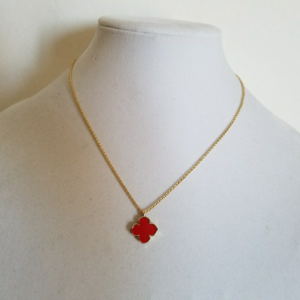 Clove Gold nacklace,16" long Red four leaf clover.